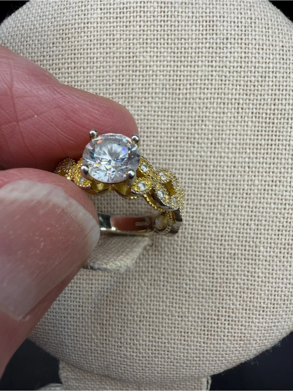 Gold & Silver Toned Cubic Zirconia S925 Ring Size 7